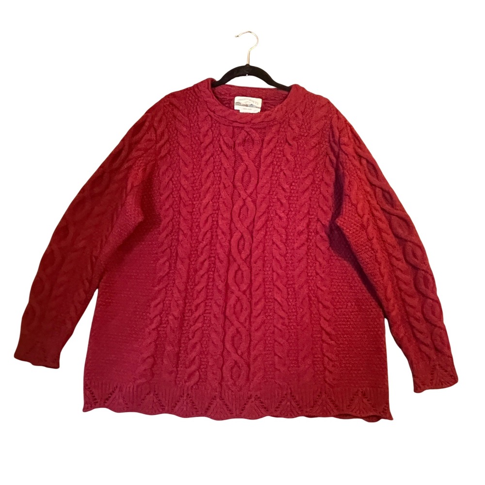 Aran Crafts Sweater Women XXL Burgundy Merino Wool Cable Knit Irish Fisherman